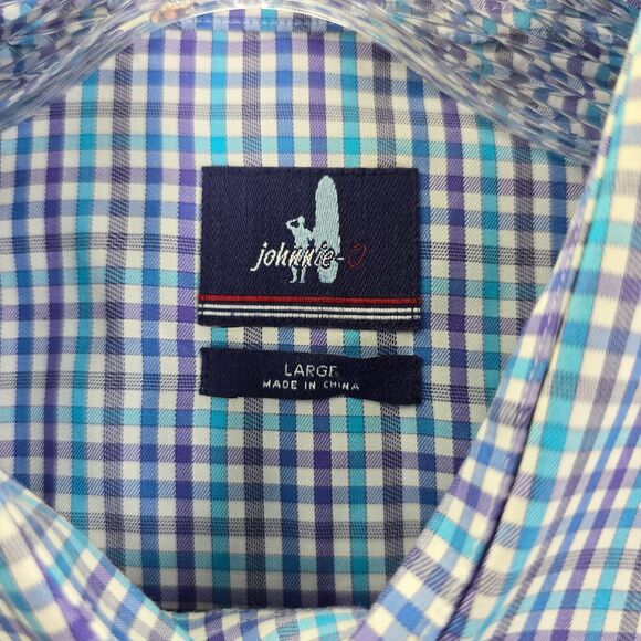 Johnnie O Men's Blue Plaid Button Up Dress Shirt Logo Size L - Picture 3 of 12
